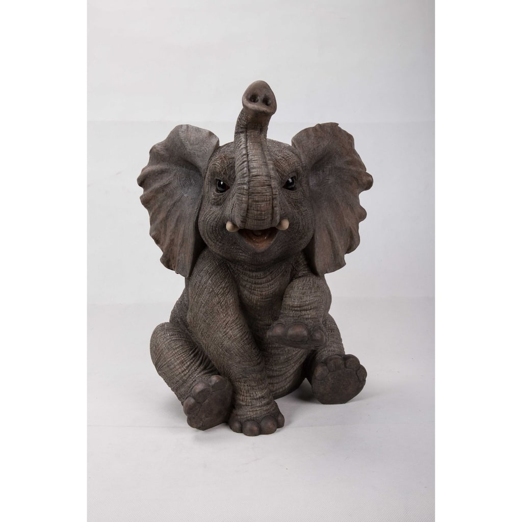 15.5" Gray Elephant Baby Sitting with Trunk Up Garden Statue