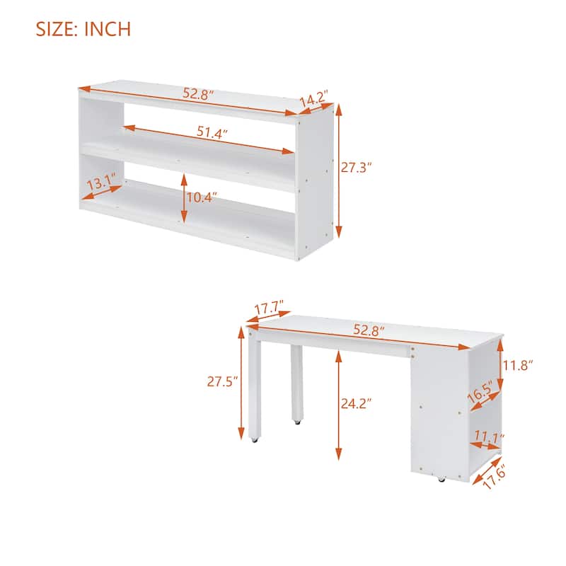 White Solid Wood Loft Bed with Retractable Desk, Storage Stairs, Storage Drawers, and Shelves