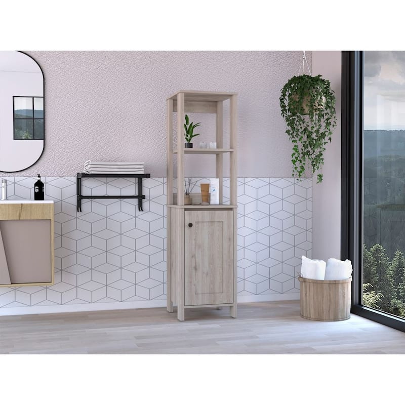 Linen Bathroom Storage Cabinet, Engineered Wood Bathroom Organizer, Freestanding Cabinet with 2 Open & 2 Interior Shelves