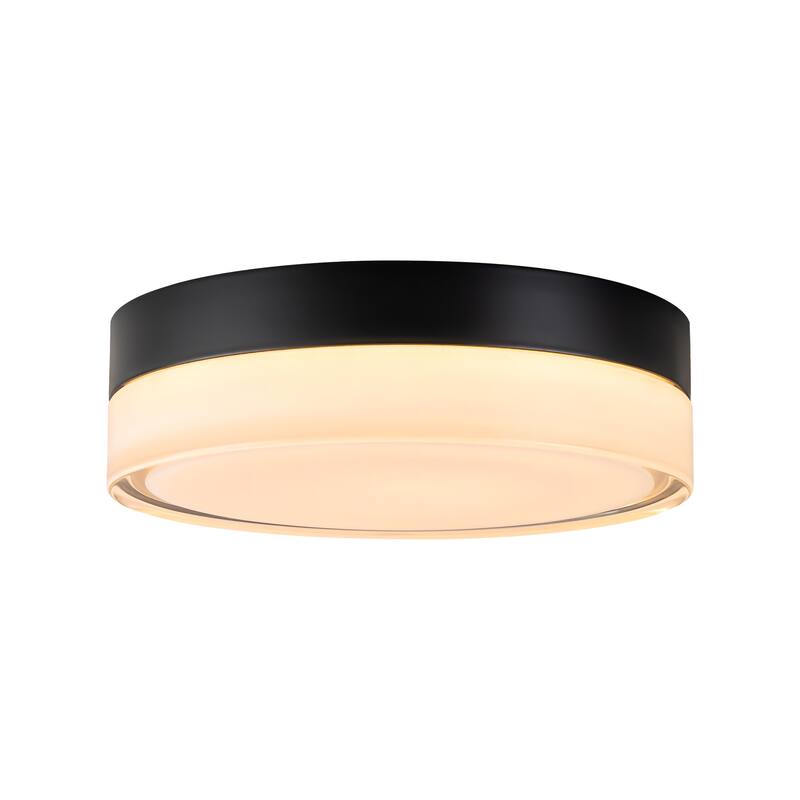 Modern Matte Black Circular Clear Frosted Glass Integrated LED Flush Mount Ceiling Light