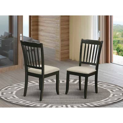 Dining Chairs Set of 2 with Black Finish, Linen Seat, Vertical Slatted Back - 18