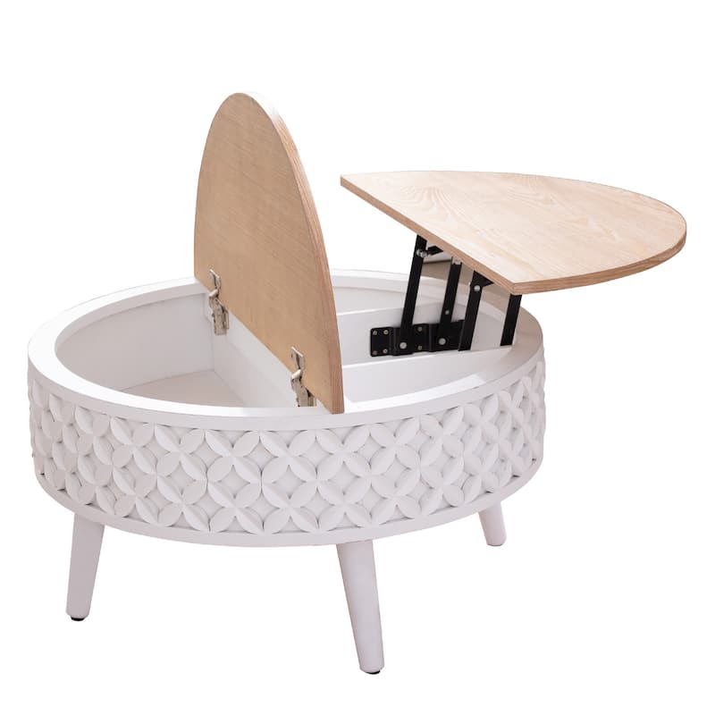 Round Coffee Table with Storage - 31.5" Lift-Top Accent Table, Boho Modern Farmhouse Living Room Furniture