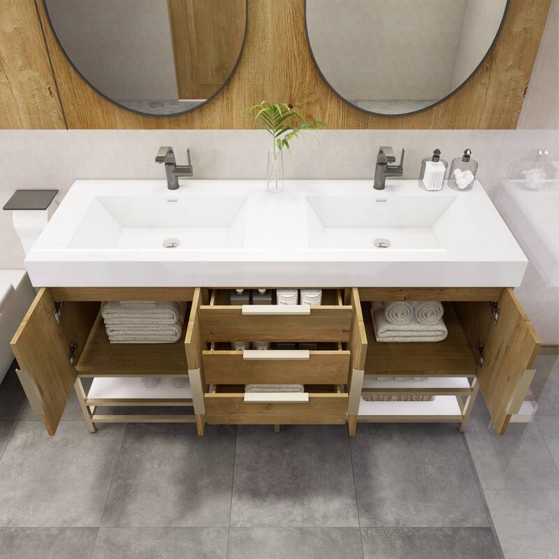 Noble 60" Free Standing Vanity with Reinforced Acrylic Double Sink - 60" Width