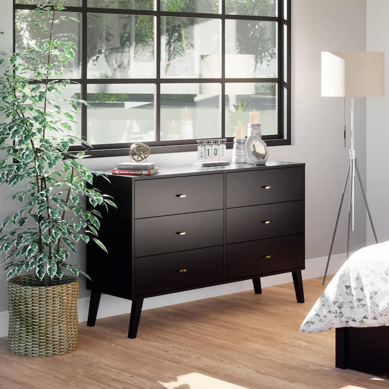Prepac Milo Mid-Century Modern 6 Drawer Double Dresser for Bedroom, Chest of Drawers, Contemporary Bedroom Furniture