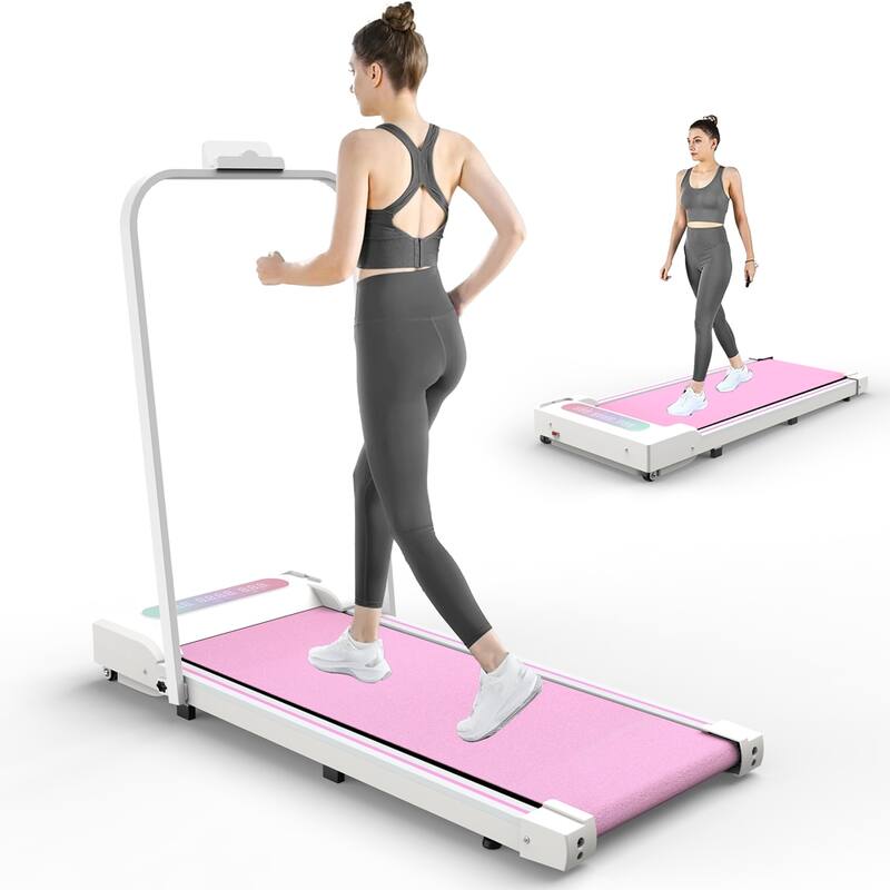 Under Desk Treadmill,Walking Pad, 2 in 1 Portable Treadmill with Handle Remote Control LED Display, Walking Jogging Machine - Pink
