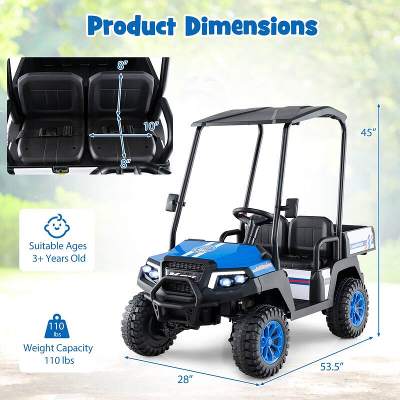 24V Kids Golf Cart 4WD Ride on Car w/ Sun Shade & Remote Control