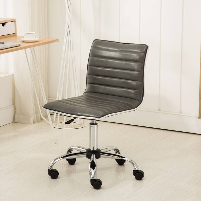 Faux Leather Office Chair with Wheels, Upholstered Task Chair with Metal base, Swivel Rolling Chair with Adjustable Height - N/A