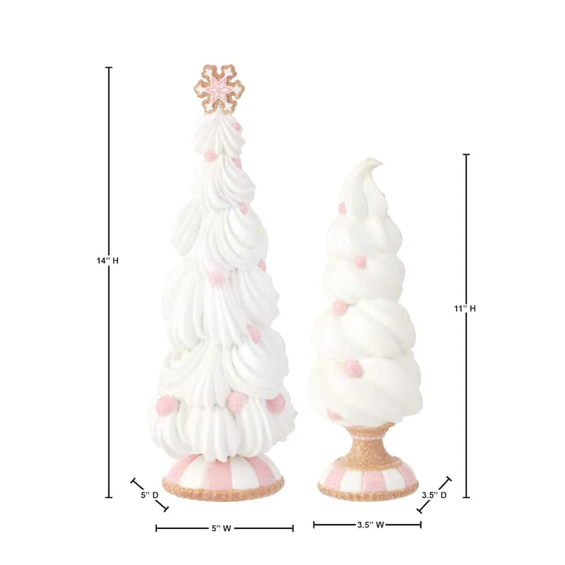 11-14"Resin Elegant Frosting Tree Set of 2
