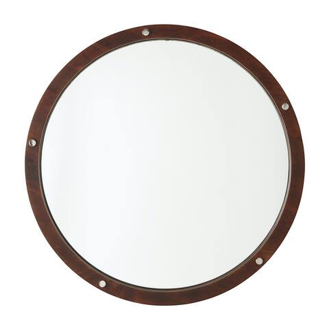 29.75" Polished Nickel/ Dark Wood Decorative Wooden Frame Mirror