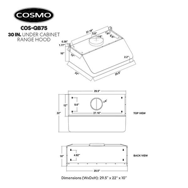 Cosmo 30 in. Ducted Under Range Hood in Stainless Steel with