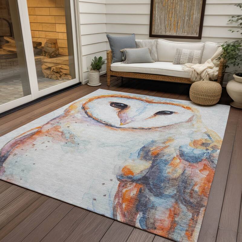 Machine Washable Indoor/ Outdoor Modern Owl Chantille Rug