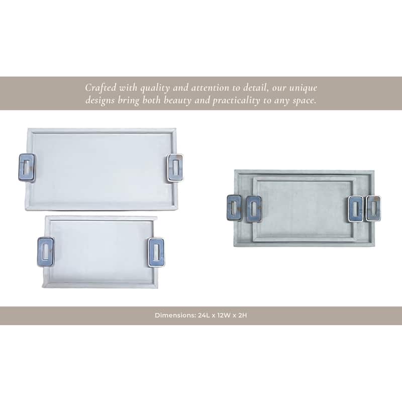 Wood Metal Display Trays with Chrome Handles (Set of 2) - 16/22" White - 24" x 12" x 2"