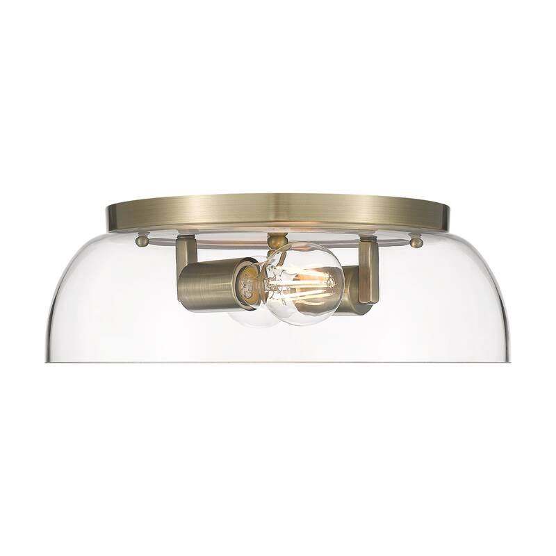 Yep by Golden Lighting Duncan 2-light Flush Mount in Aged Brass and Clear Glass