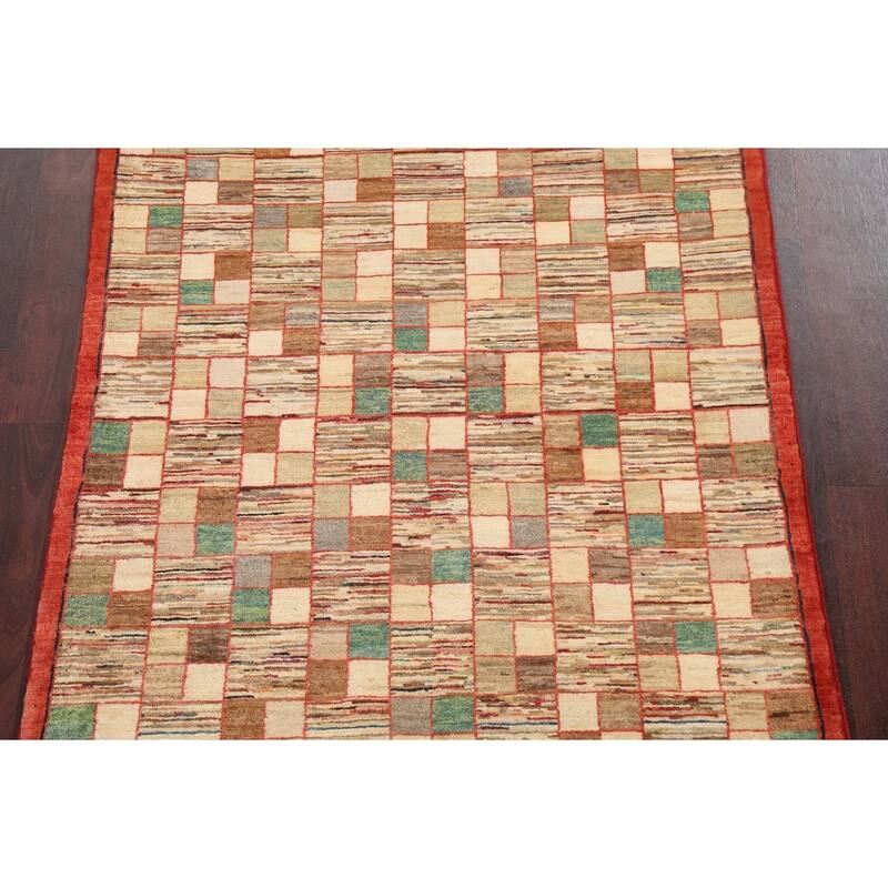 Geometric Gabbeh Kashkoli Oriental Wool Area Rug Hand-knotted Carpet - 3'3" x 4'11"