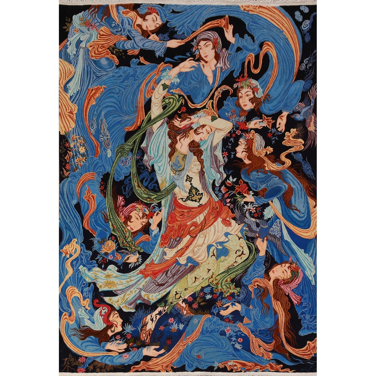 Hand Knotted Oriental Kork Wool Carpet Traditional All-Over Navy Blue & Blues Tabriz Area Rug - 6' 11'' X 4' 9''