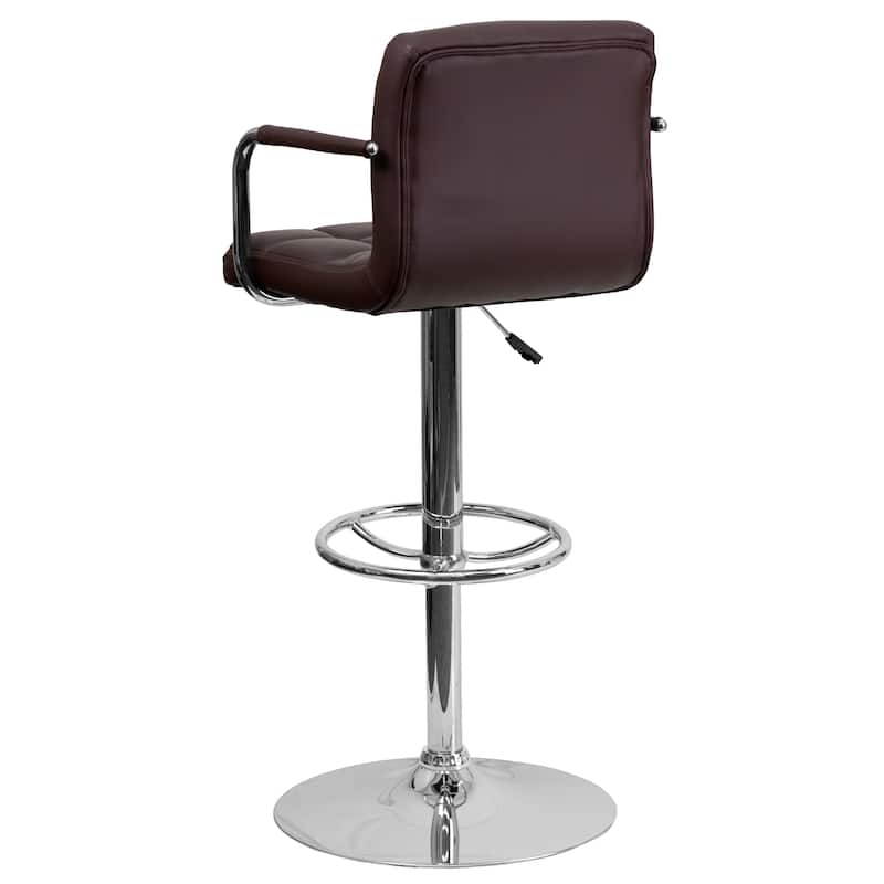 Quilted Vinyl Adjustable Height Barstool with Arms and Chrome Base - 20"W x 18"D x 36.75" - 45.25"H