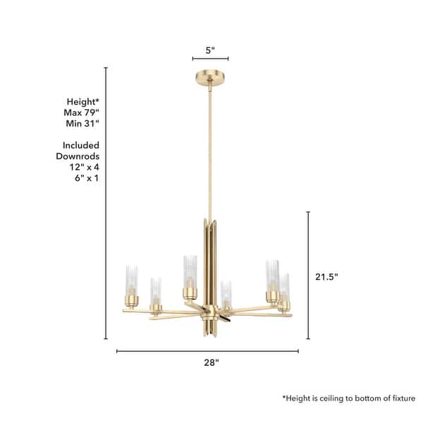 dimension image slide 2 of 9, Hunter Gatz Ribbed Glass Chandelier - Dining Room, Kitchen Island, Entry - Glam, Contemporary, Transitional