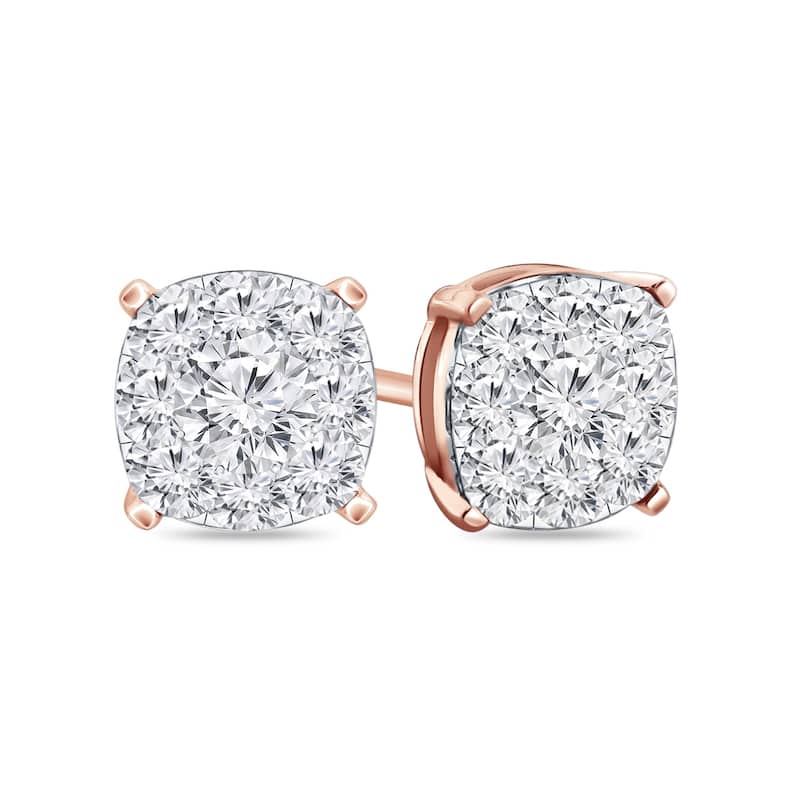 Auriya 14k Gold 3/4ctw Cushion Pave Diamond Stud Earrings (H-I, I1-I2)
