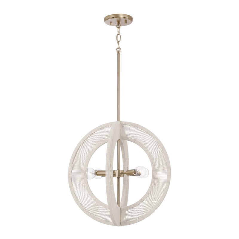 20" W x 20" H 4-Light Orb Pendant in Matte Brass with Bleached Natural Rope - 18"W x 18.25"H - 18"W x 18.25"H - Matte Brass