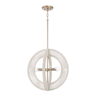 20" W x 20" H 4-Light Orb Pendant in Matte Brass with Bleached Natural Rope - 18"W x 18.25"H