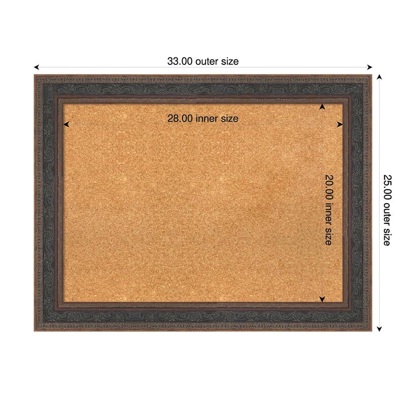 Attic Aged Bronze Wood Framed Cork Board - Bulletin Board, Organization Board, Pin Board - Natural - 33 x 25 in