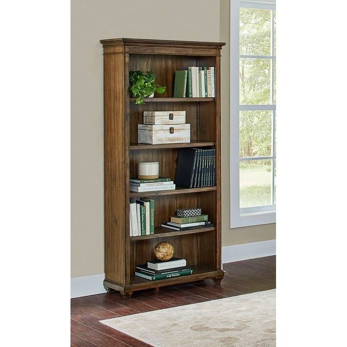 Traditional Wood Open Bookcase, Office Shelving, Storage Cabinet, Fully Assembled, Brown