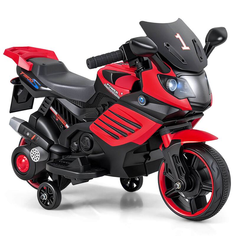 Costway 6V Kids Motorcycle with Music, Horn, Detachable Training - Red