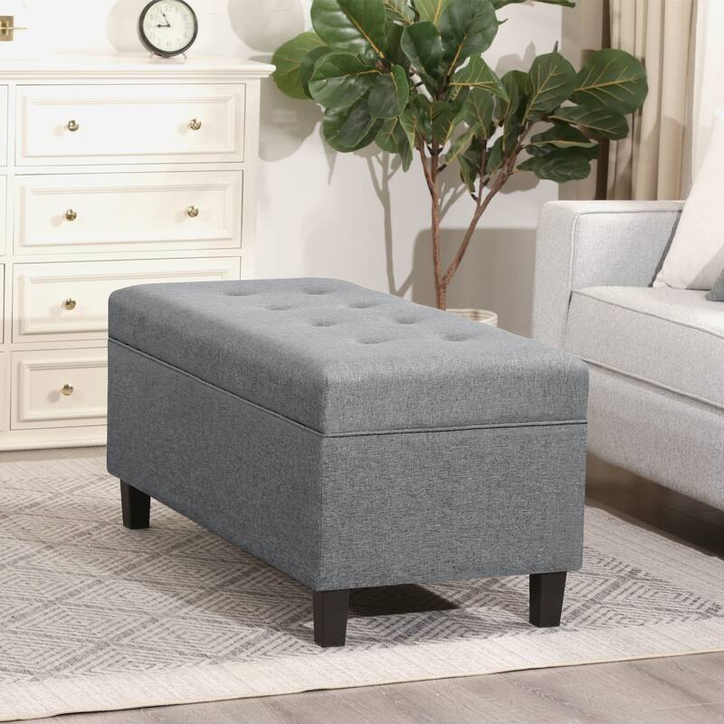 Adeco 40" Faux Leather Storage Ottoman Bench with Tufted Button - 40"X18.8"X16.5"