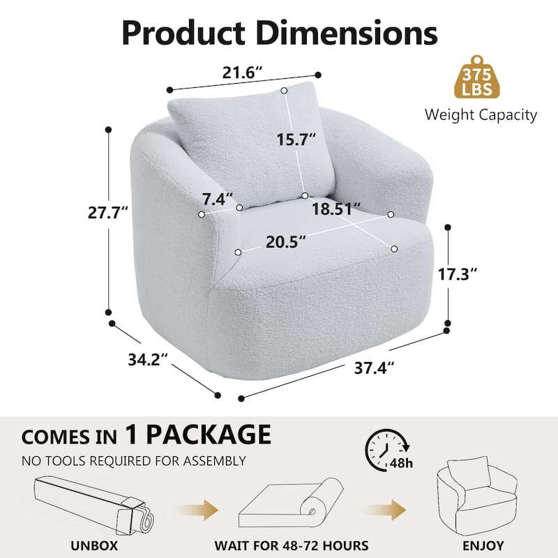Roomfitters 360° Swivel Teddy Fleece Cuddle Chair, High-Resilience Round Accent Sofa with Soft Pillow