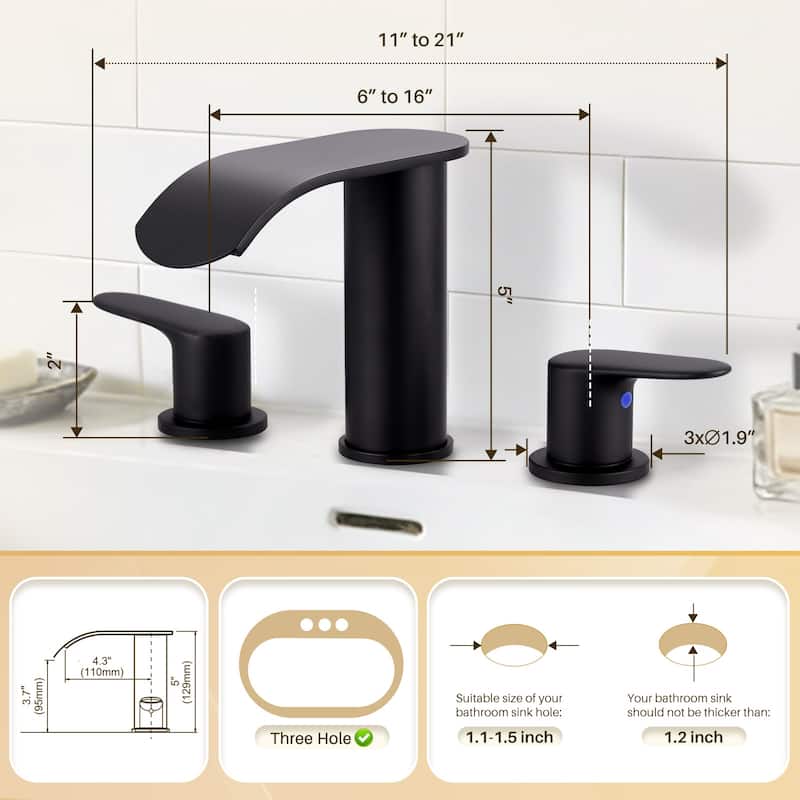 WOWOW 8 in.Double Handle Waterfall Bathroom Faucet with Pop-up Drain
