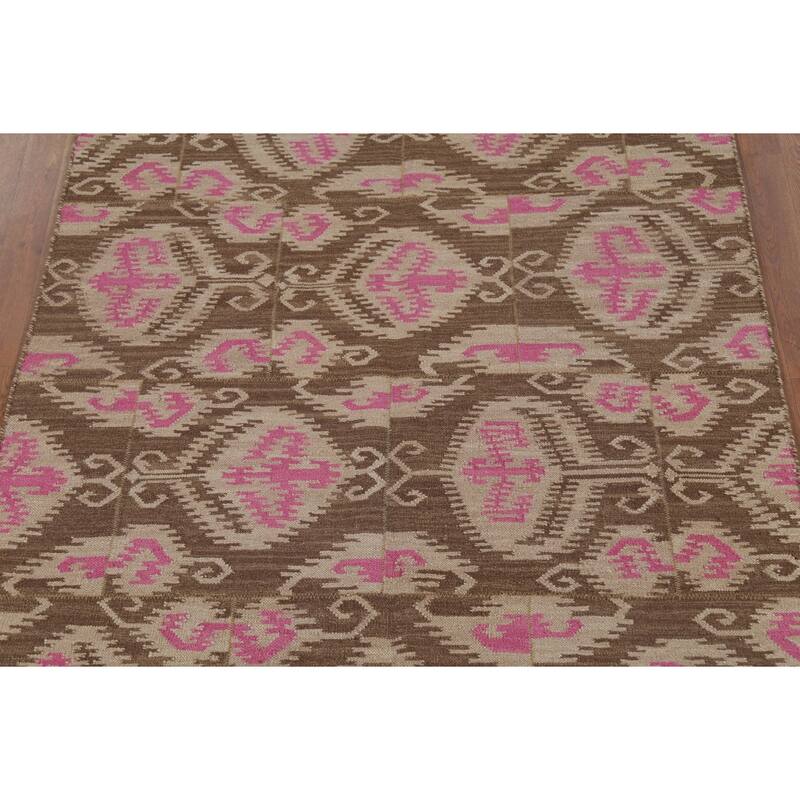 Flat Weave Pile Kilim Oriental Area Rug Hand-Knotted Wool Carpet - 4'10"x 7'10"