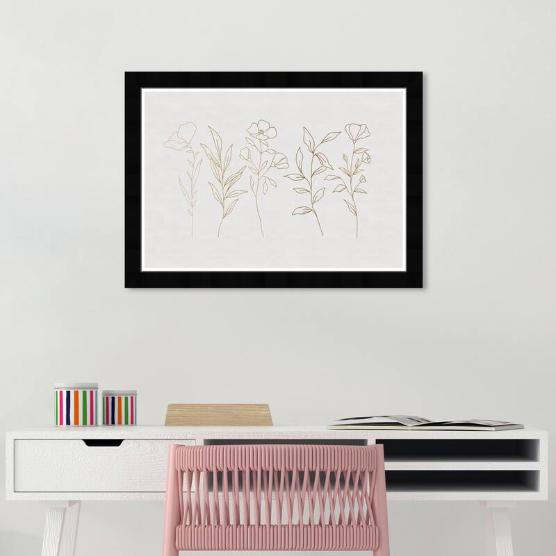 Wynwood Studio Prints Floral and Botanical Flower Lineup Gold and Metallic Gold Glam Wall Art Canvas Print - Black