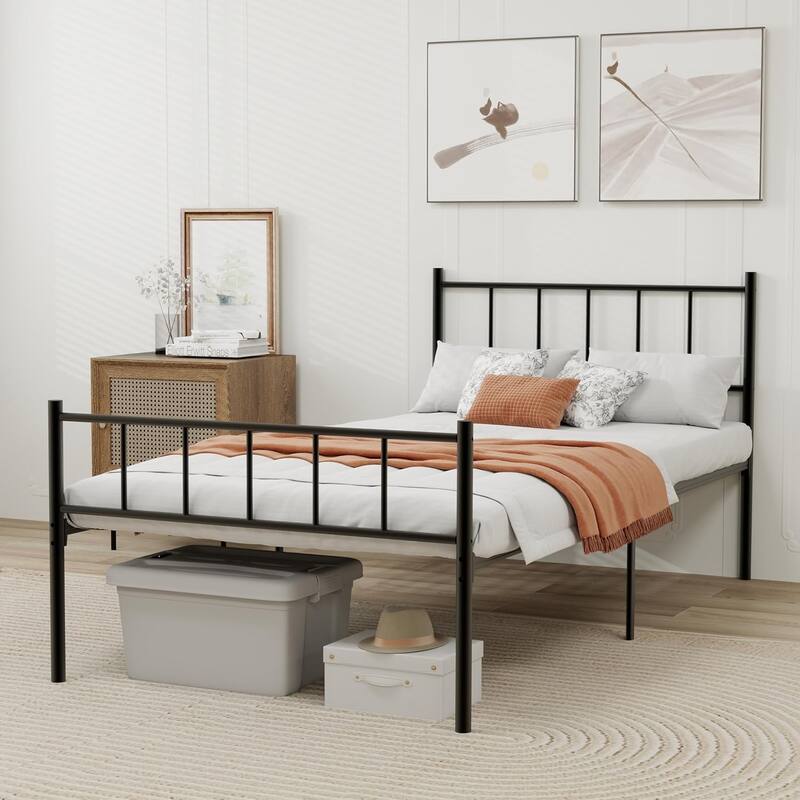 alazyhome Classic Metal Platform Bed Frame Steel Slat Support, Black