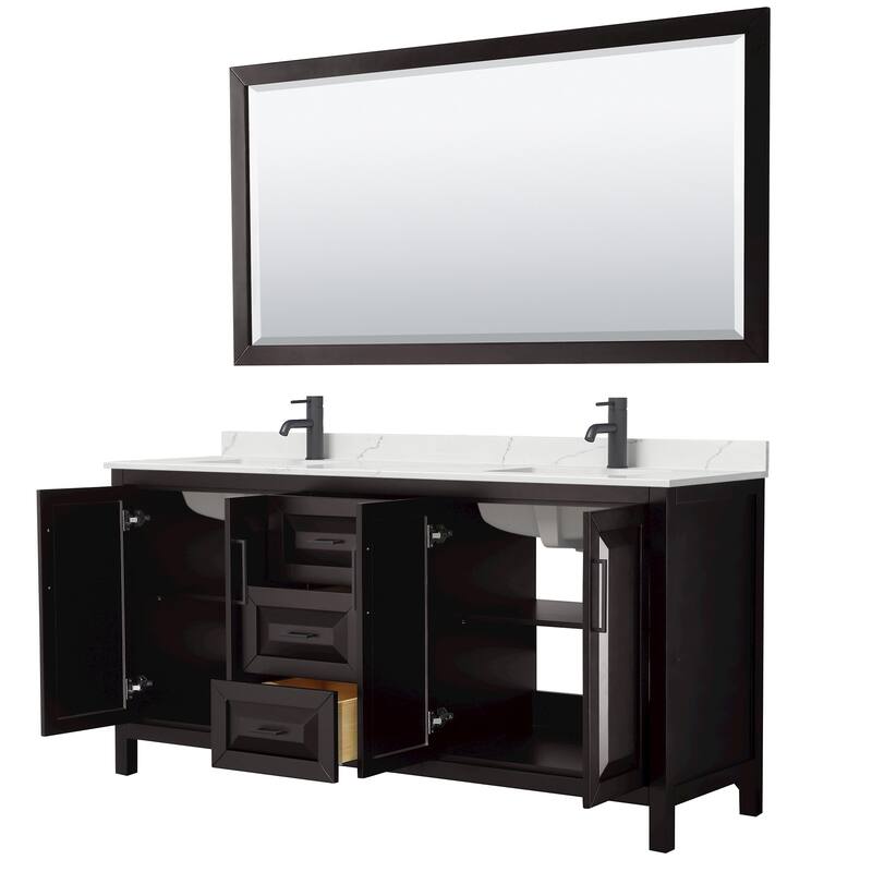 Daria 72-inch Double Vanity, Single Hole Quartz Top, 70-inch Mirror