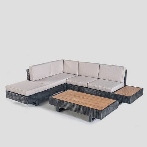 Lacoo 3 pieces L Shape 5-seater Patio Sofa with Acacia wood table