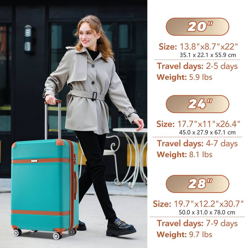 3 Piece Hardside Lightweight Luggage Sets with Double Spinner 8 Wheels and TSA Lock