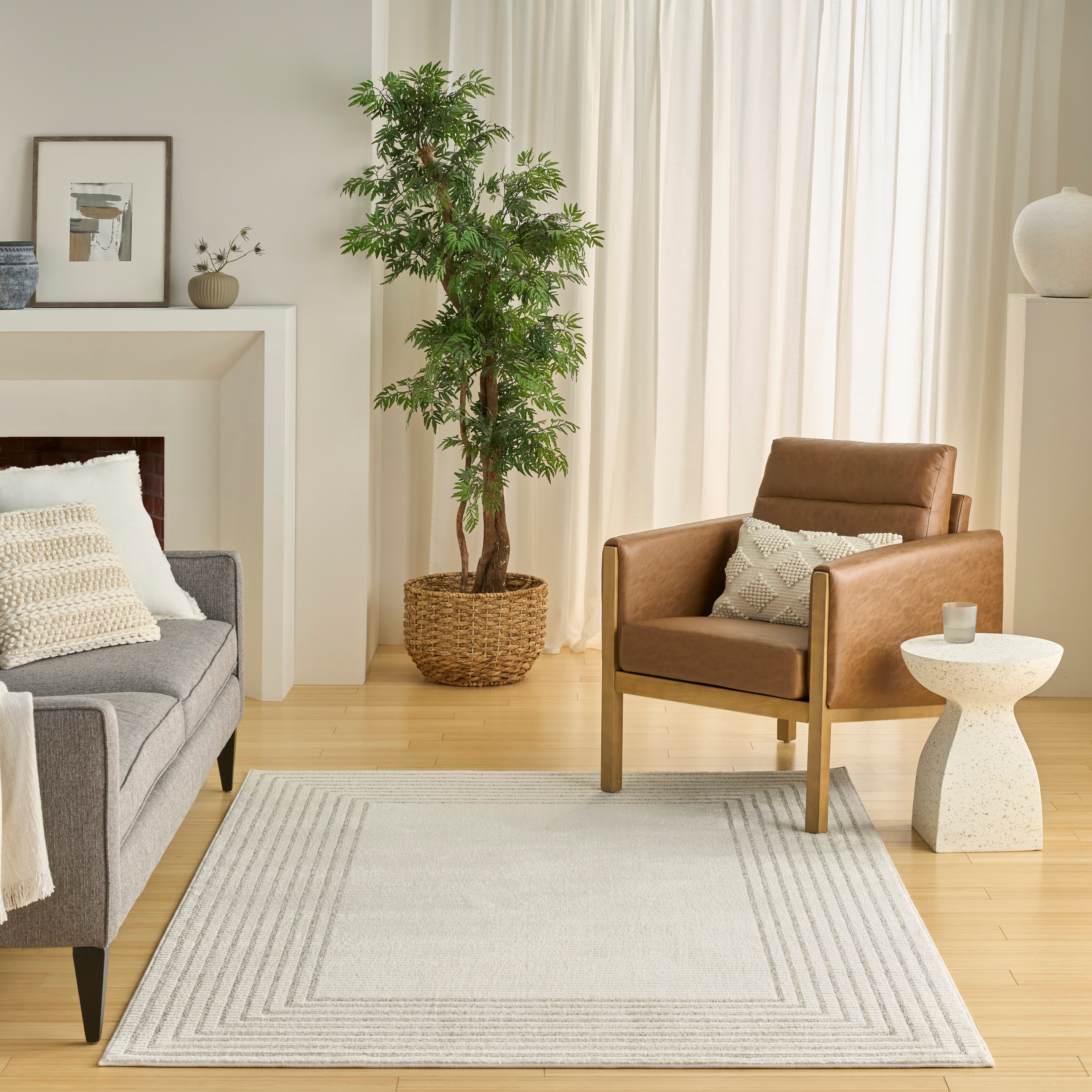 Nourison Ivory Hues Indoor only Cream / Ivory Geometric Area Rug