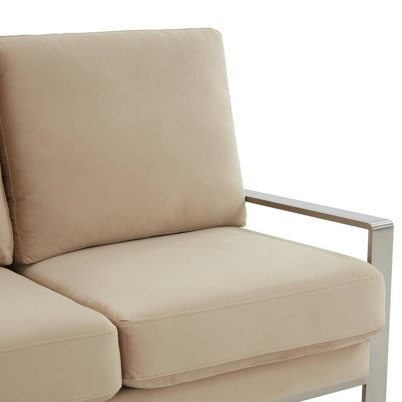 Jefferson Modern Leather/Velvet Loveseat Sofa with Silver/Gold Frame, Removable Cushions Couch for Home and Office