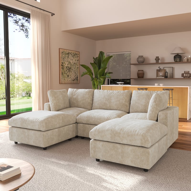Modern Cloud Sectional Couches for Living Room Set, Chenille U-shaped Sofa Couch