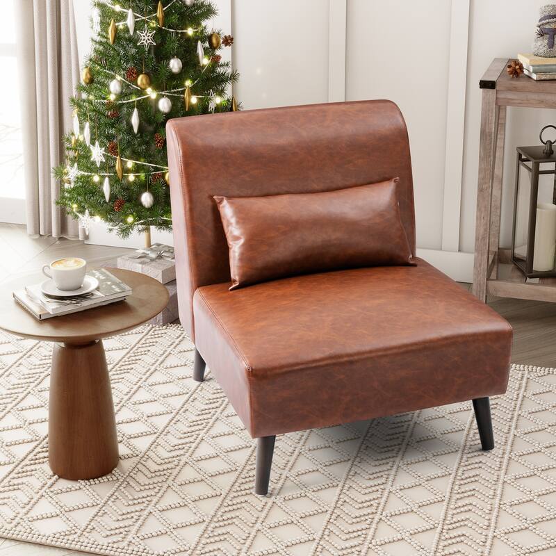 Accent Chair Upholstered Sofa Chair PU Faux Leather Wood Frame with Pillow - 28.74" W x 30.71" D x 31.50" H
