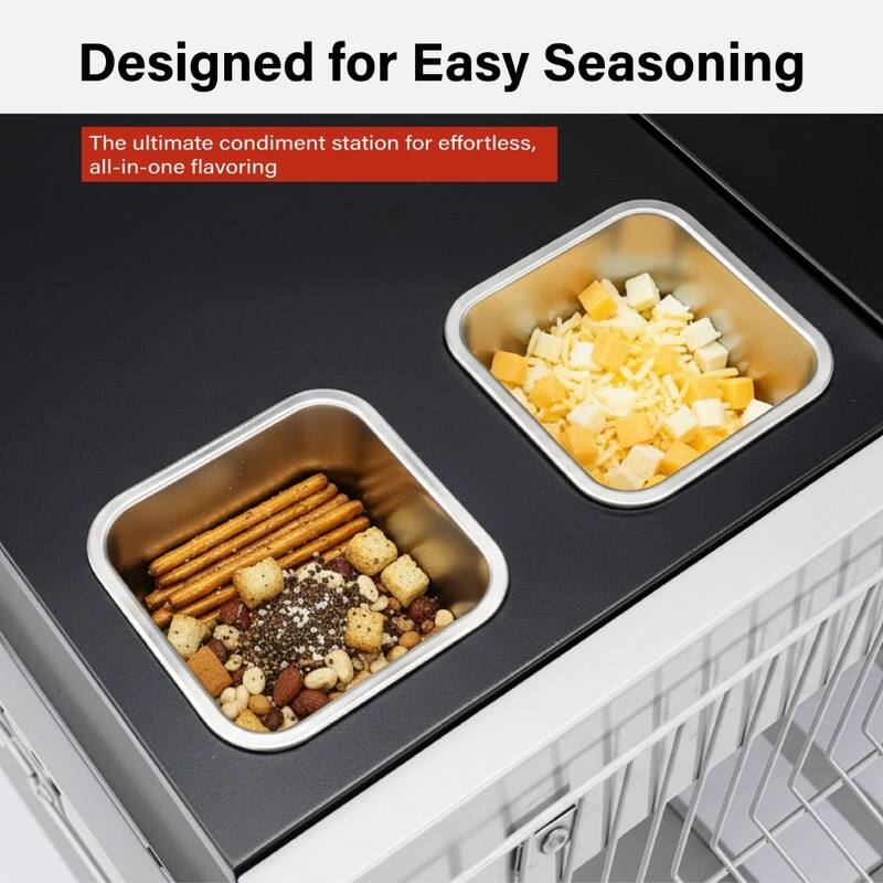 4-Wheel Silver BBQ Cart Stainless Steel Top With Seasoning Tray - N/A