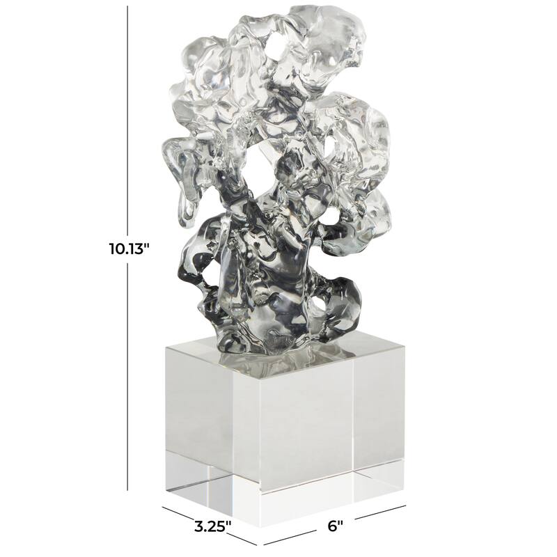 Clear Glass Freeform Abstract Decorative Sculpture with Clear Square Base