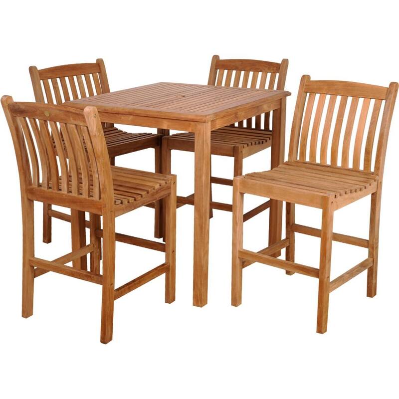 5-Piece Eden Teak Traditional Slatted Back Square Patio Bar Set 46"
