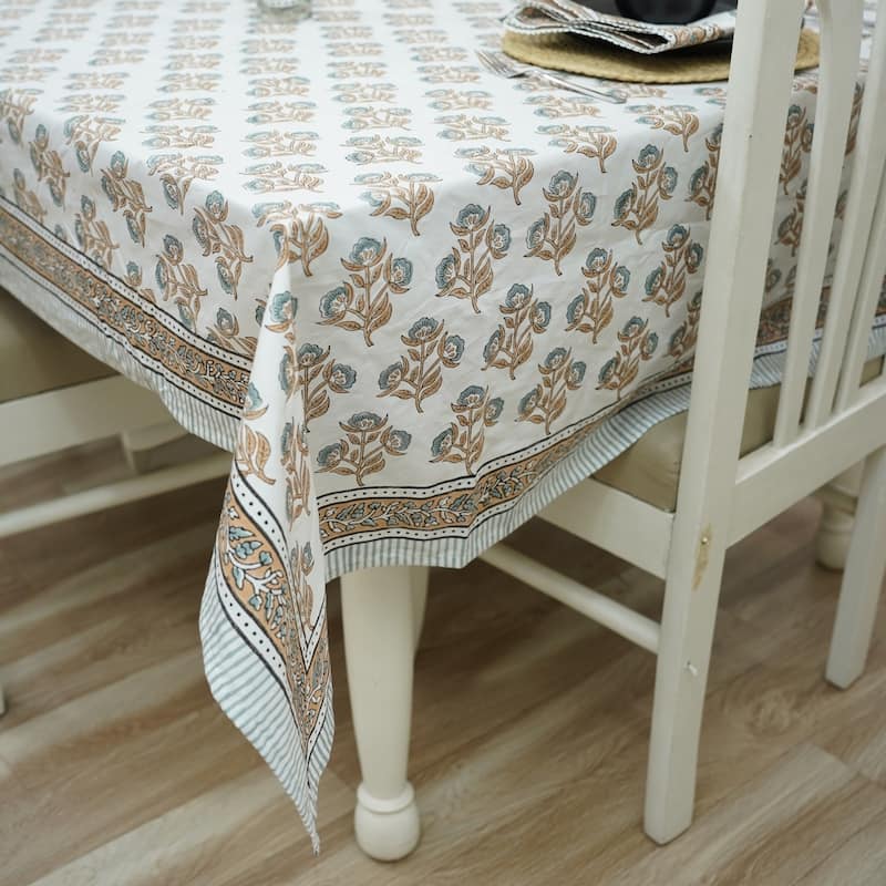 Fabdivine Handmade Block Print Cotton Table Cover Farmhouse Dining Kitchen Decor Gift