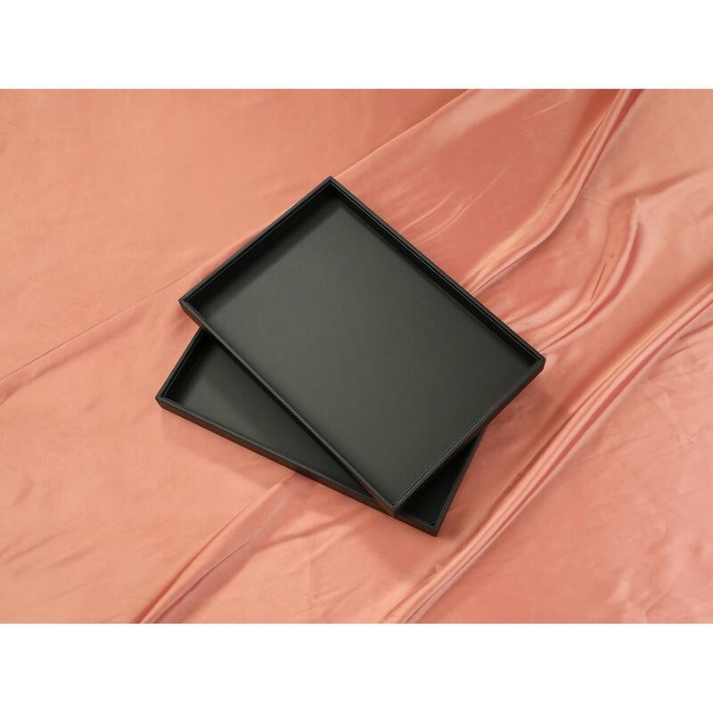 Set of 2 Stackable Jewelry Organizer Trays with Removable Dividers for Drawers, PU Leather Jewelry Organizer Drawer - Black