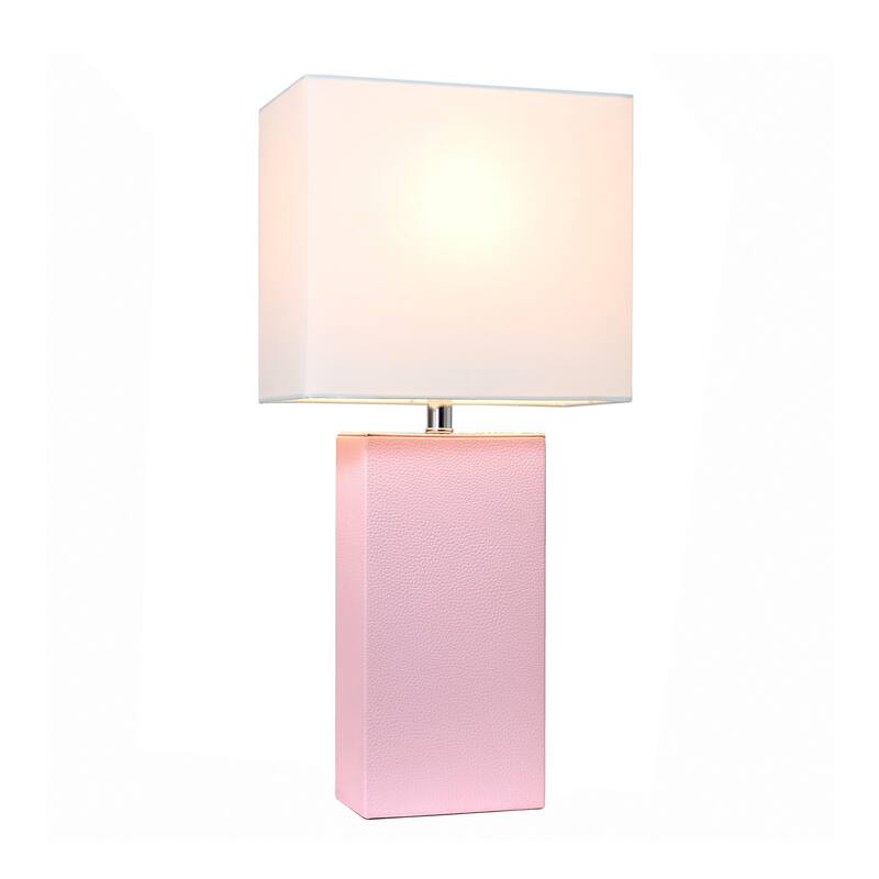 Leather Table Lamp with White Fabric Shade