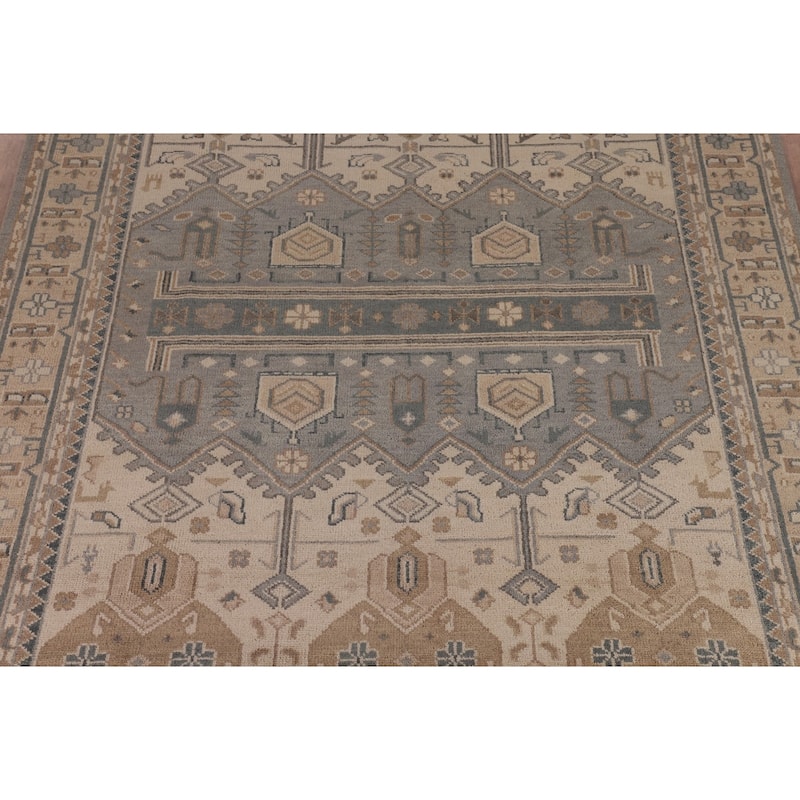 Geometric Khotan Indian Area Rug Hand-Knotted Beige Wool Carpet - 8'10" x 11'10"