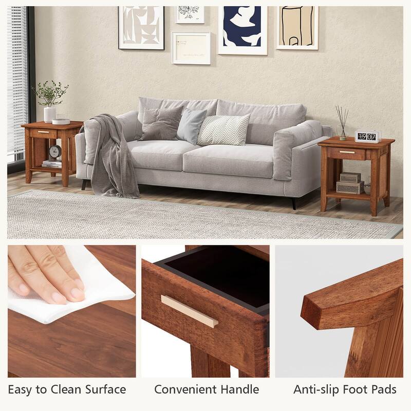 Gymax Boho Style Nightstand 3-Tier Sofa Side End Table w/ Drawer &