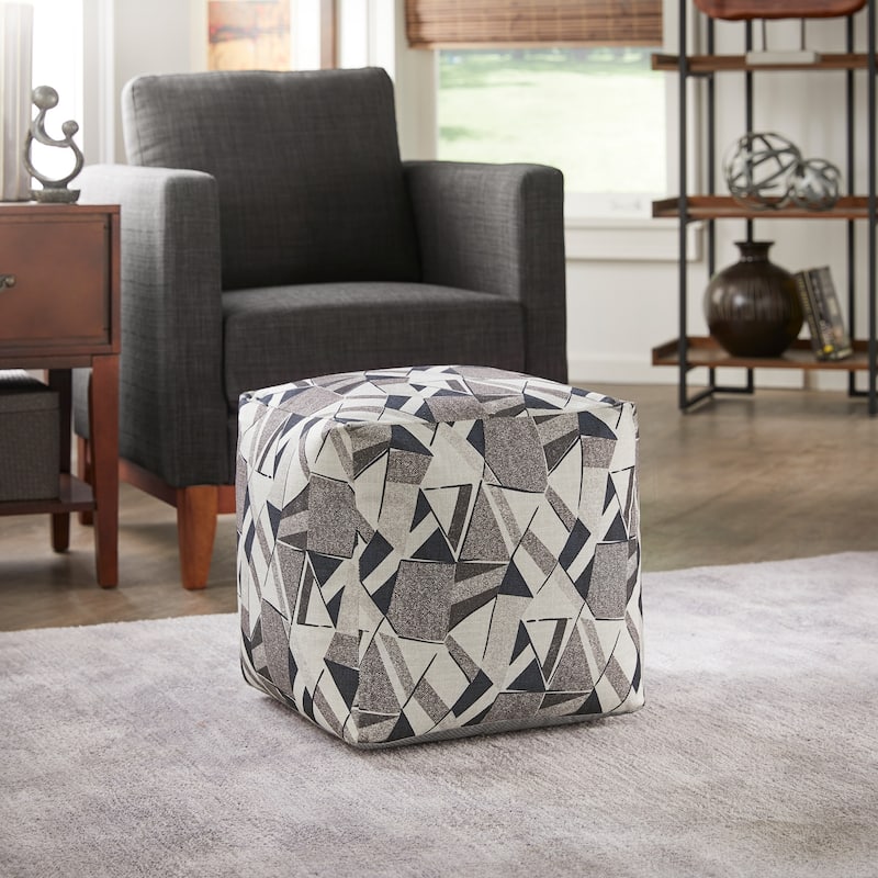 Brunico Upholstered Square Pouf Ottoman by iNSPIRE Q Bold - Blue & Grey Tone Geometric Pattern Fabric