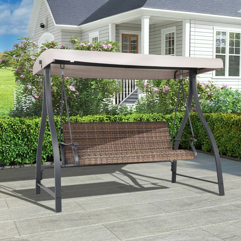 Aoodor 3-Seat Outdoor Rattan Patio Swing with Adjustable Canopy - Stylish Comfort for Your Porch, Garden, and Yard
